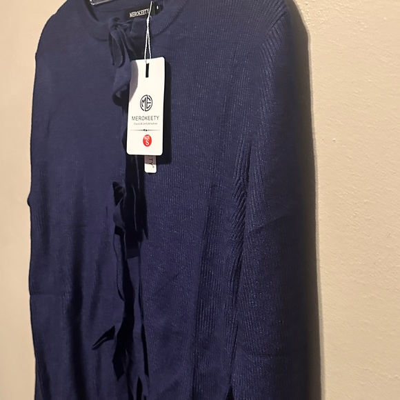 MEROKEETY Women's Open Front Tie Cardigan Long Sleeve Ribbed Knit Sweater - Picture 5 of 7